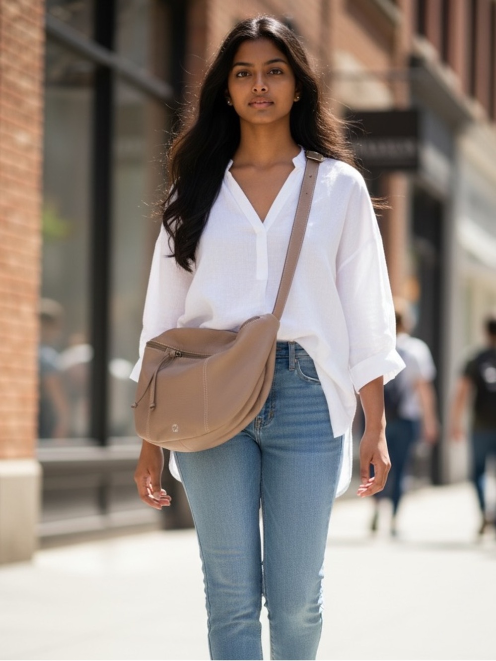 Lucky Brand Beige Pebbled Leather Crossbody Belt Bag